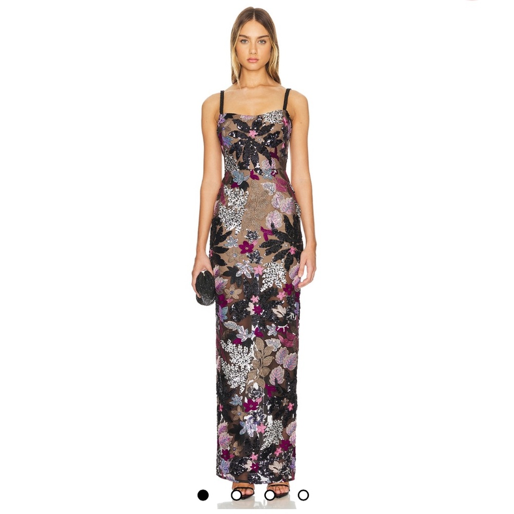 Dahlia Leona Embroidered Gown in Silver Multi